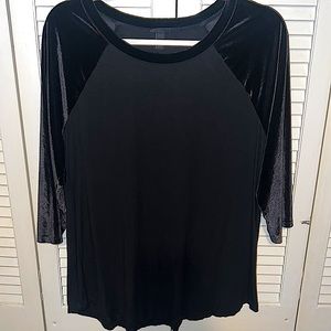 Torrid size 0 black raglan top with 3/4 length velvet sleeves